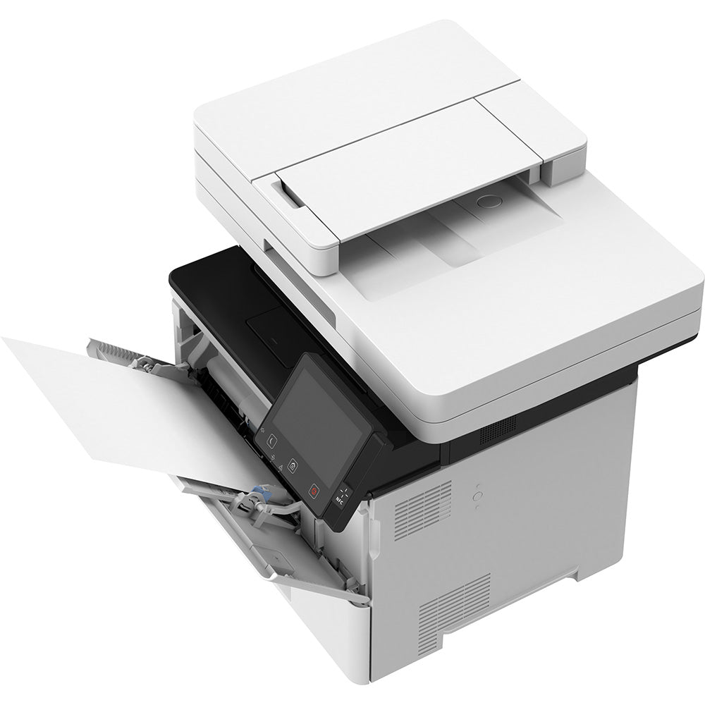 Vista dall’alto della Canon i-SENSYS MF525x con cassetto carta aperto, pensata per ambienti di lavoro ad alta produttività. Vista dall’alto della Canon i-SENSYS MF525x con cassetto carta aperto, pensata per ambienti di lavoro ad alta produttività.